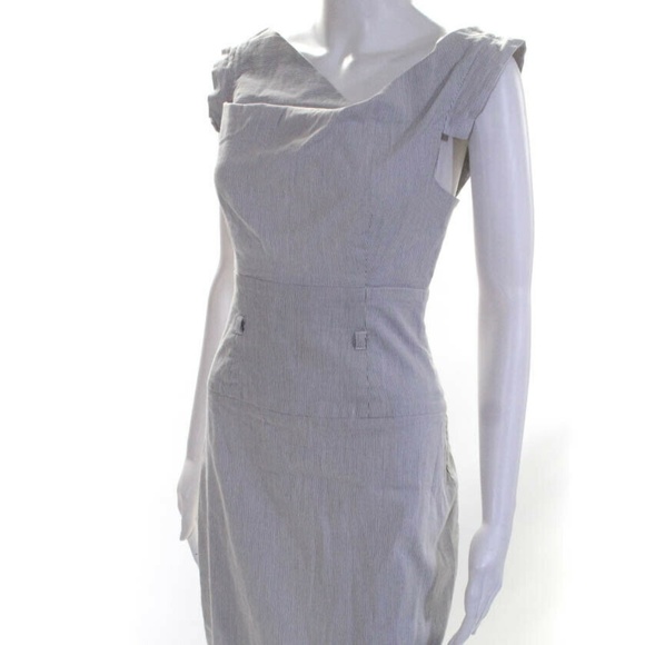 Black Halo White Black Pin Stripe Jackie O Draped - Picture 2 of 8